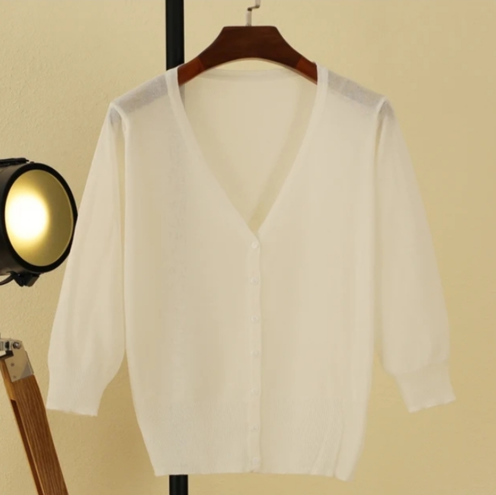 New White Summer Knitted Cardigan Women